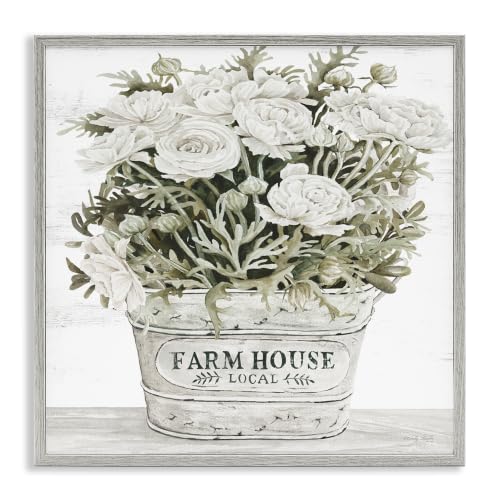 Farmhouse Planter White Rose, 24 x 24 Inch Framed Giclée Print
