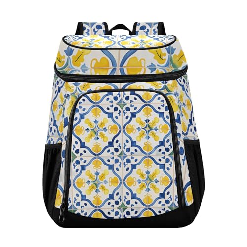 Blue Mandala Lemon Paisley Aztec Cooler Backpack Cooler Insulated Leak Proof Lunch Backpack 36 Cans Waterproof Soft for Men Women Picnic Hiking Camping Beach