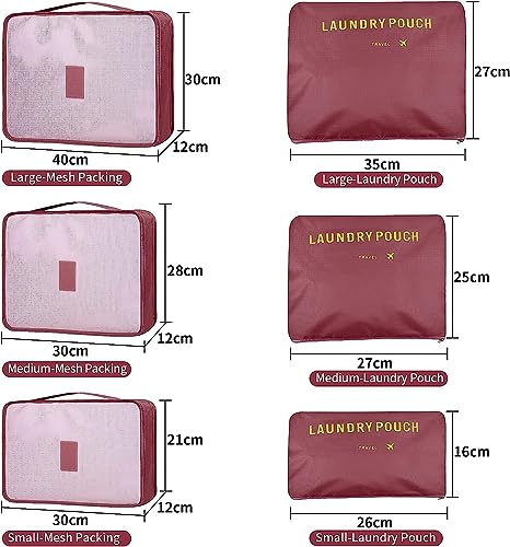 Image of 6 in 1 Polyester Secret Pouch Travel Bag Packing Cubes Laundry Bag with Undergarments & Cloth Storage Organizer Travelling Set /Suitcase Bag (WINE RED)