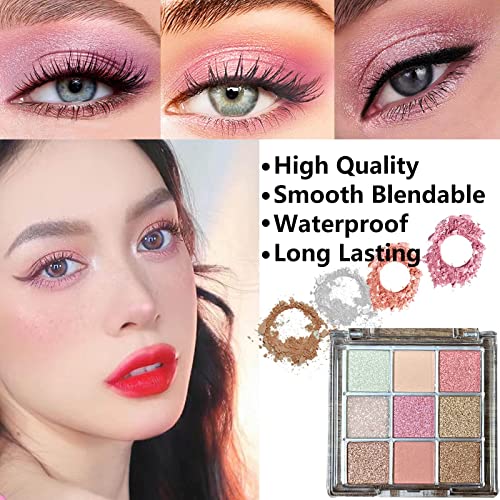 Daeuwiutr Pink Brown Glitter Eyeshadow Palette Matte Shimmer Highly Pigmented Eye Shadow Palette 9 Colors Waterproof Hypoallergenic Long Lasting Korean Eye Makeup(Romantic Pink Glitter1#) #TOP2