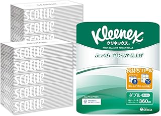 トイレットペーパー クリネックス ダブル 長持ち 8ロール×1P & ティッシュペーパー スコッティ10箱(5箱×2P) 秋田市オリジナル