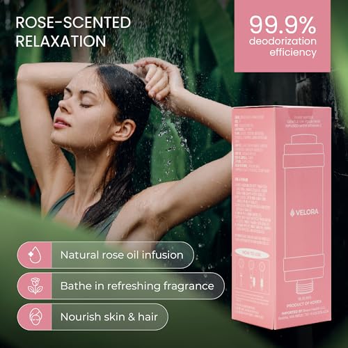 Image of Vitamin C Shower Filter and Water Softener for Hard Water - Aromatherapy Shower Head Attachment - Universal Fit, Easy to Install - Reduces Dry Itchy Skin and Nourish Hair - Rose-Scented