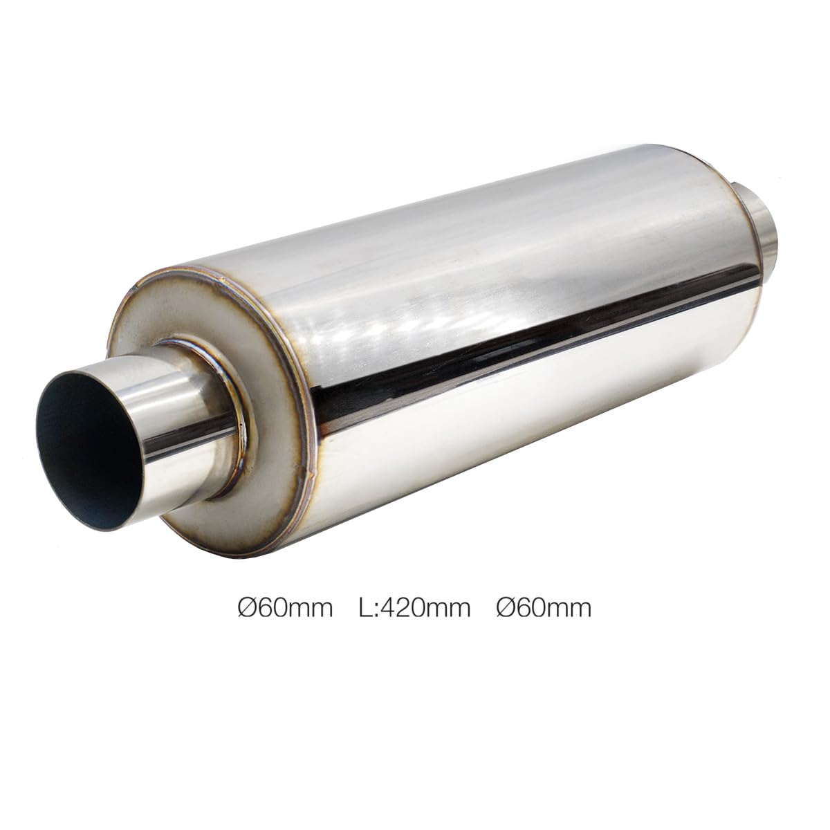 Simoni Racing ESR1 Silenziatore Sportivo Universale, Uscita Rotonda Dritta, Silenziatore di Scarico per Auto, Marmitta Dritta per Auto in Acciaio Inossidabile non lucidato