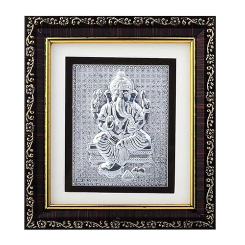 Image of 999 Pure Silver Ganesha Frame - Hindu Religious Decor for Home, Temple, Pooja Room | Spiritual Gift for Blessings, Prosperity, and Vastu