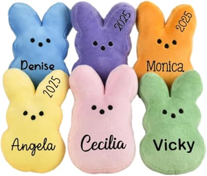Personalized Peep Bunny Plush - Custom Name Crocheted Easter Rabbit, Soft Easter Basket Stuffer for Kids, Unique Easter Gift for Boys & Girls,Easter Gift