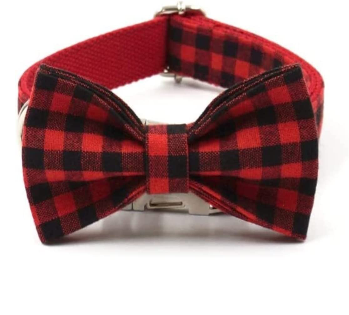 Correa Perro Correr Collar De Perro Clásico Negro Rojo Tartán Estampado Personalizado Duradero Suave Y Cómodo Bowtie Regalo para Mascotas Antideslizantes Reforzada(49-55cm)