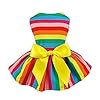 Fitwarm rainbow striped dog dress summer dog clothes for small dogs girl pet cat outfit 100 breathable cotton red yellow blue large  urban country home decor