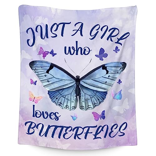 Butterfly Blanket Gifts - 30"x40" Cute Throw for Women, Girls - Purple Soft Fuzzy Blankets for Couch & Office