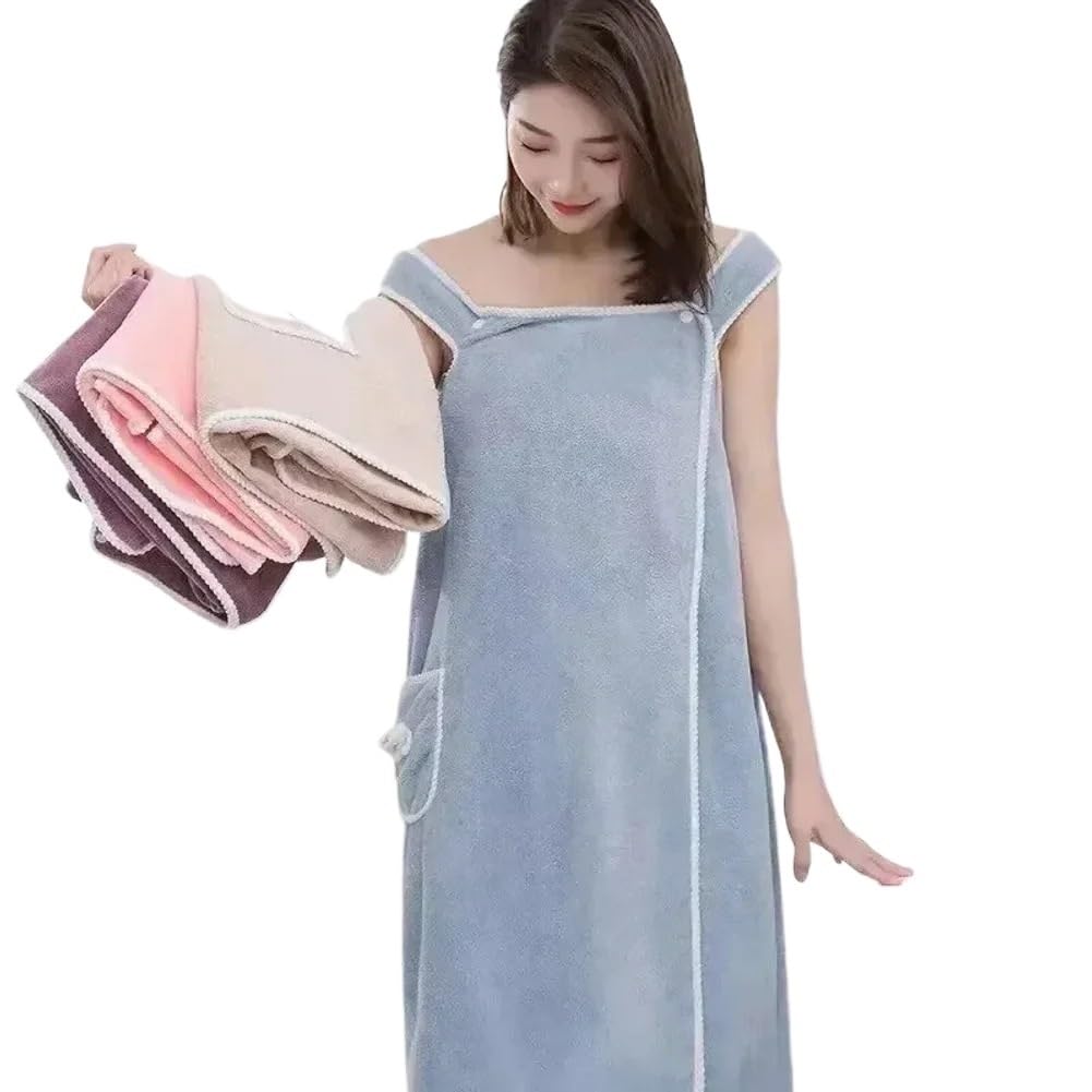 XINXIYUAN Womens Bath Towels Girls Wearable Fast Drying Bathing Beach Spa Bathrobes Wash Clothing, Shower And Gym Towel(BLUE)