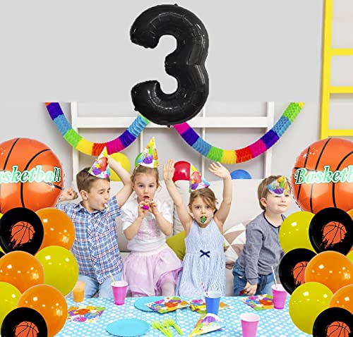 Duxuant 3Rd Basketball Balloons Party Set Black Number 3 Foil Mylar Balloons Latex Balloon For 3Th Birthday Party Basketball Theme Anniversary Event Decorations #TOP4