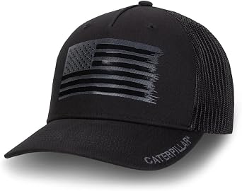 Caterpillar Equipment Black USA Flag Snapback Cap/Hat