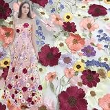 1 Yard White 3D Flower Fabric with Beautiful Multicolor Eye Embroidery Lace Clothing Fabric, One-Sided Sunflower, DIY Wedding Dress Sewing, Handmade Designers' Must-Have