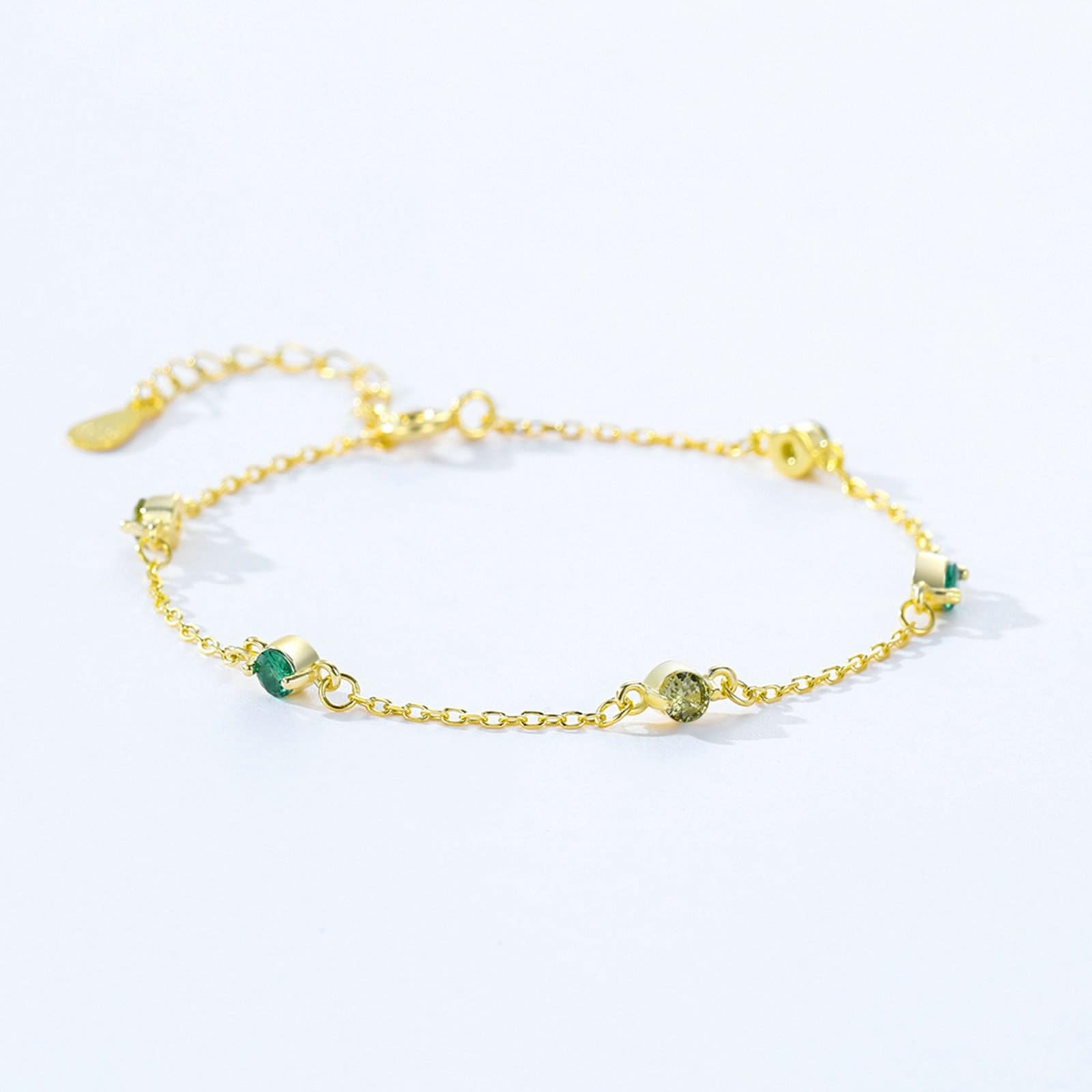 KnSam Pulsera de oro auténtico de 9 K/14 K/18 K, para mujer, con peridoto verde, brazalete Au 375/585/750 oro amarillo