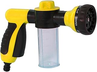 Porceosy Pulverizador de lavado a presión con mango ergonómico, patrones ajustables, conexión rápida, pulverizador de espuma para lavado de automóviles, limpieza de patio y jardín, color amarillo