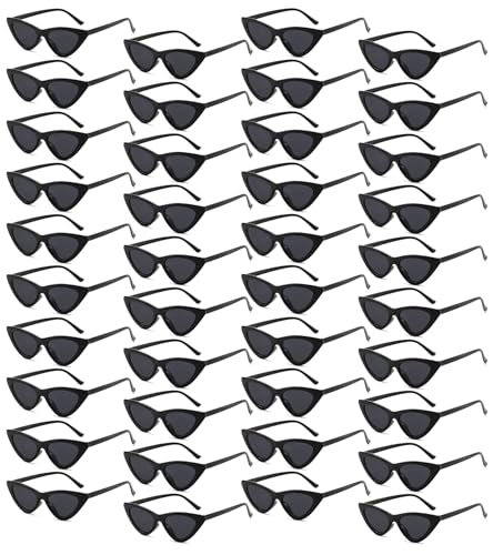 40 Pack Retro Cat Eye Sunglasses for Women 90s Vintage Goggles Party Glasses Bulk Black White Shades Eyewear