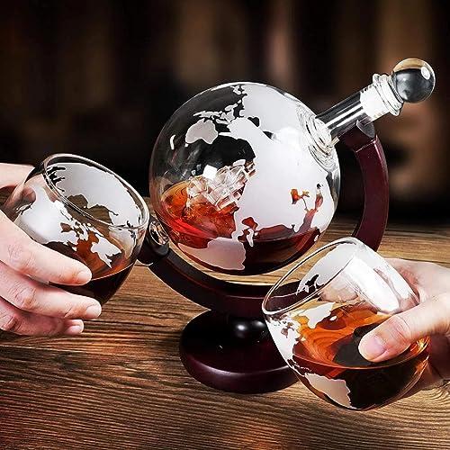 Whiskey Globe Decanter with Glasses Set, Whiskey Carafe Set with 1 Decanter and 2 Glasses with Ship for Scotch, Vodka Gift - Image 4