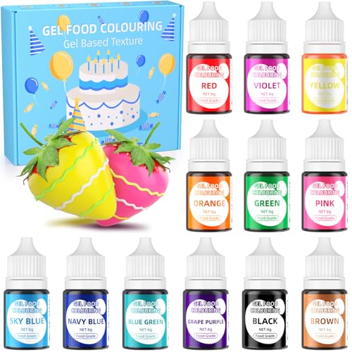 Food Colouring Gel - 12 Colours x 6g Food Colouring Set Food Grade Food Dye Concentrated Tasteless Cake Icing Colouring for Cake Decorations Baking Fondant Frosting Easter Eggs and DIY Crafts