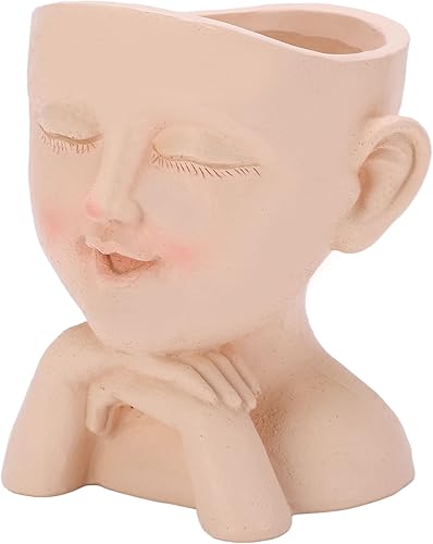 Miniatura 9 de Human Face Flower Pot Cute Girl Head Planter Pot Succulent Planter Cute Resin Cactus Planter with Drainage Hole Closed Eyes for Indoor Outdoor