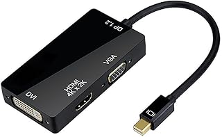 FlatFin 4K Version Mini DisplayPort to HDMI/DVI/VGA 3 in 1, Thunderbolt Compatible Male to Female Adapter for MacBook, PC, Projector, Surface Pro- Black