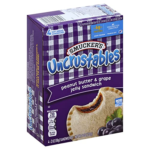 Smucker's Uncrustables Peanut Butter & Grape Jelly 4 Soft Bread Sandwiches - No High Fructose Corn Syrup - Non Gmo - 6 Grams Of Protein (5% Dv) In Each Uncrustables - 10 Pack #TOP1