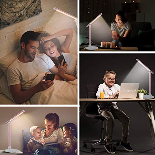 Unipampa LED bureaulamp oogverzorging touch sensitive touch control desktop licht 5 kleurtemperatuur met 5 helderheidsniveaus dimbare leeslamp voor slaapkamer, kantoor, studie (roze) - Afbeelding 8