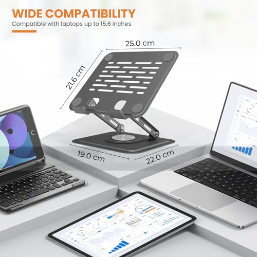 Image of Adjustable Laptop Stand for Desk | 360 Rotating Base Laptop Riser | Ventilated Anti-Slip Foldable Holder | Compatible for MacBook Air /Pro, Dell, HP, Lenovo & Other Notebooks (Space Grey)