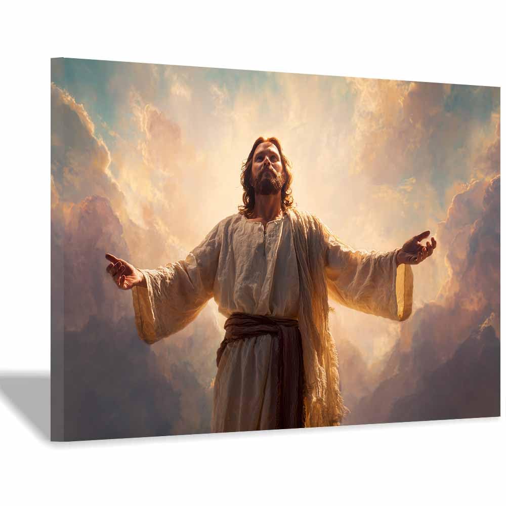 ZAMAEIU Jesus Picture Poster Heaven opens its embrace Christ Canvas Painting Wall Art Print,for Living Room,bedroom Apartment office corridor Decor(white0)-20x30cm Framed