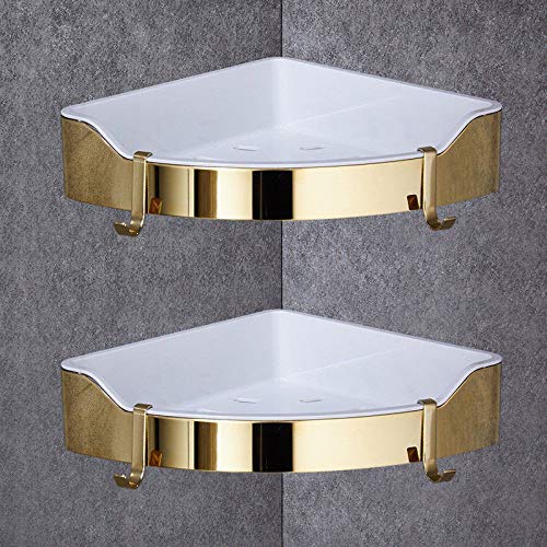 QRZCZXNP Stainless Steel Wall Mounted Corner Shower Caddy with Draining Rack for Bathroom and Kitchen Two Tier Gold