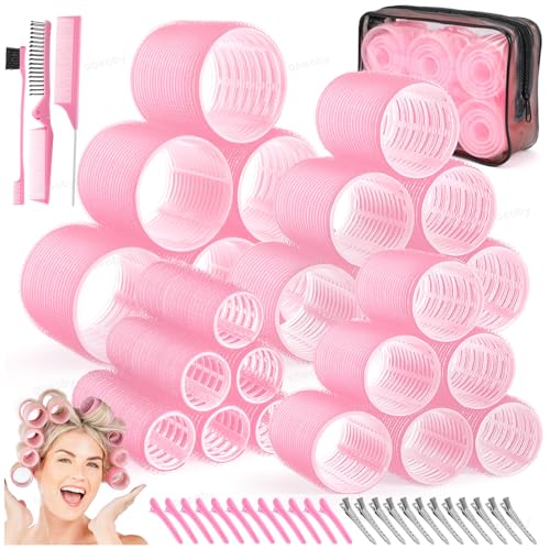 Obeoby 4 Sizes Hair Rollers for Women, Hair Curlers with Clips Comb Curlers for Long Short Curly...