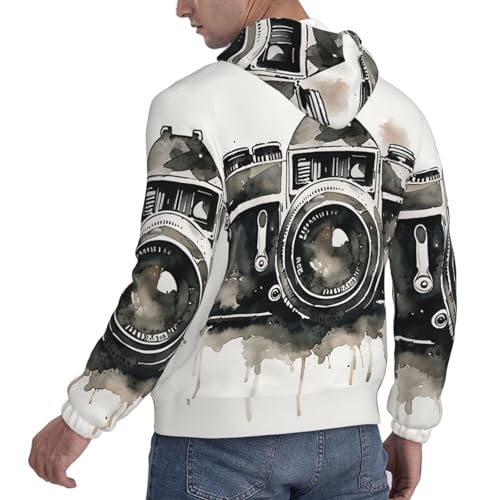 Sweat à capuche homme en polaire douce imprimé caméra rétro chic
