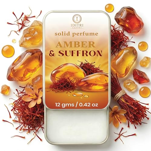 Image of Solid Perfume Amber & Saffron Gold | Green Kesar Chandan | Alcohol Free Wax Perfume Balm, Long Lasting Pocket Fragrance Tin 12g, Smooth Glide, Travel Friendly | Office Wear | Gift Ready