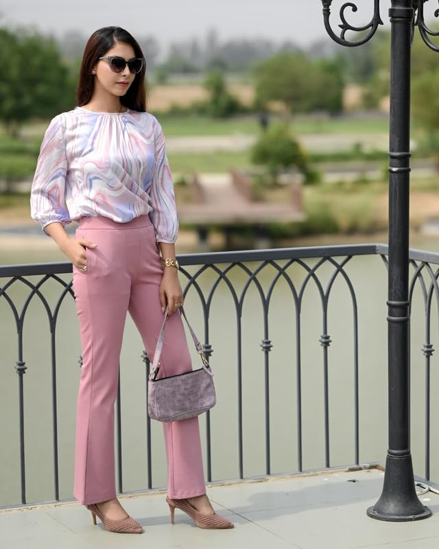 Image of Mlada Bootcut Flare Pants for Women Stretch Cotton Knit Boot Cut Mid Waist Flared Trouser Elastic Waist Band Utility Pockets for Formal Office Work Wear,Travel-Regular /Plus Size