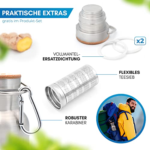 NORDMUT® Thermosflasche 1l mit Teesieb - Zuverlässige Isolierleistung - Edelstahl Trinkflasche auslaufsicher - Premium 18/08 Edelstahl BPA… – Ansicht 5