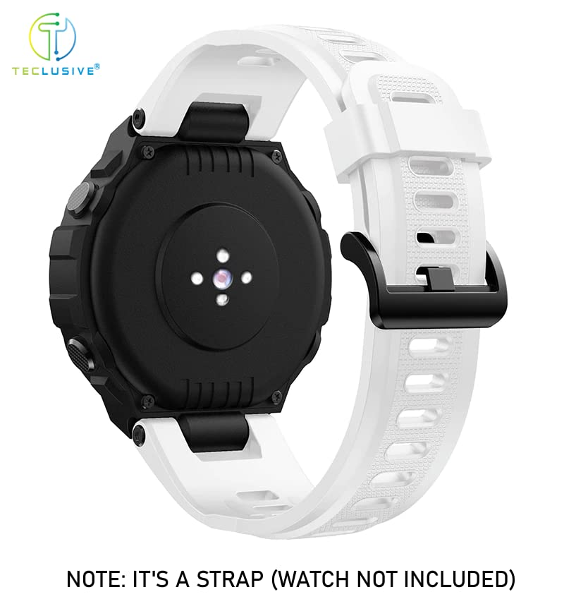 Image of T TECLUSIVE Soft Silicone Strap Band Compatible with Amazfit T-Rex /Amazfit Trex Pro | Adjustable Silicone Rubber Band with Installation Tools for T Rex Pro (White)