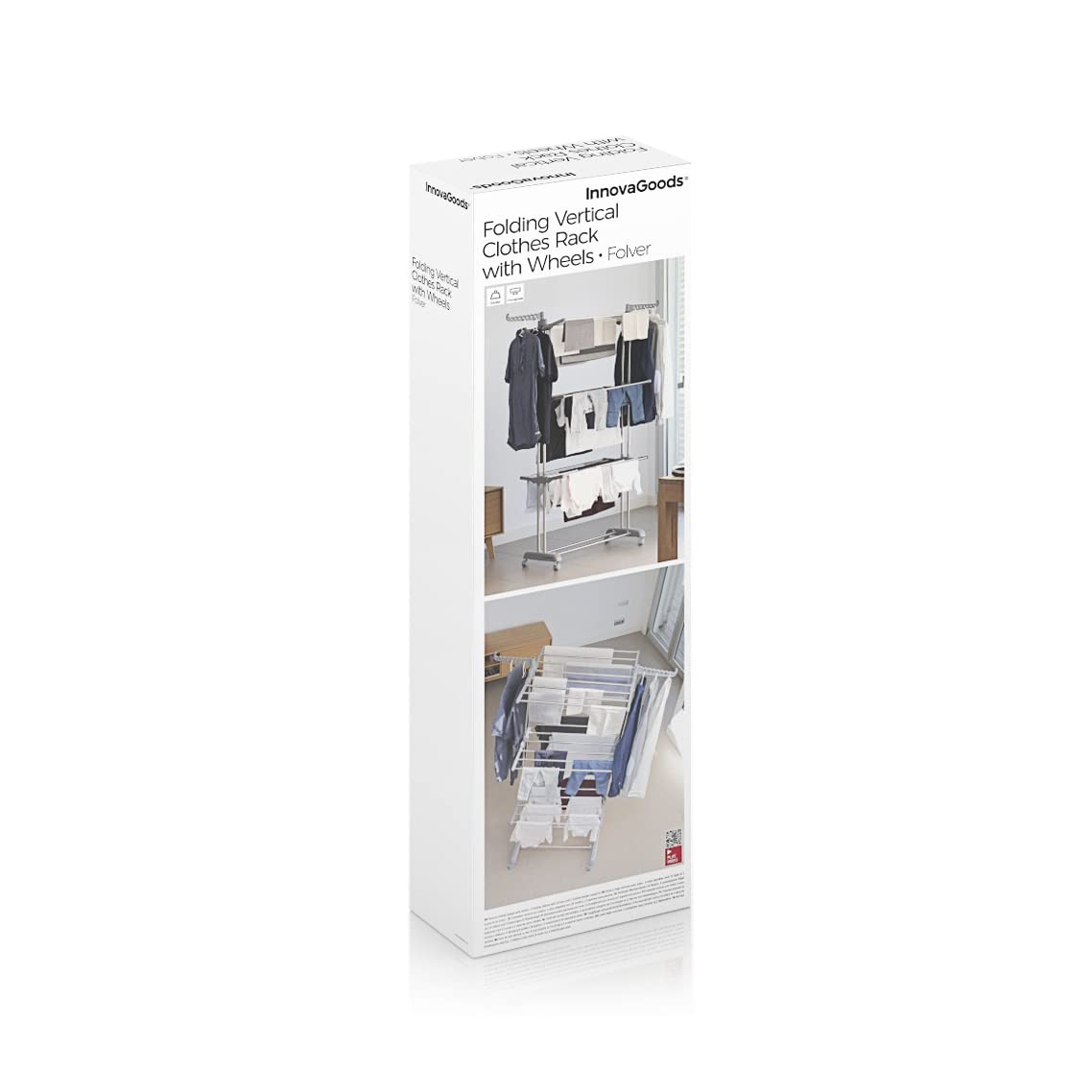 InnovaGoods® Tendedero Plegable Vertical con Ruedas Folver 24 Barras, Seca la Ropa de Forma cómoda y práctica, con 24 Barras, diseño Plegable y con Ruedas, Ideal para el hogar