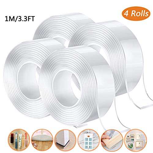 Preisvergleich Produktbild Nano Tape, Bebester 4 Rollen doppelseitiges Klebeband, rückstandsloses Klebeband, abnehmbar, waschbar, wiederverwendbar, Anti-Rutsch-Gel Klebeband, für Fotos Poster oder Teppichmatten