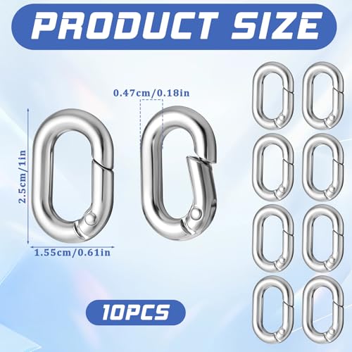 Giantree 10 Stück Oval Spring Karabinerhaken Klein, Metall Ringkarabiner, Schlüsselanhänger Kleine Buckle Clip Feder Karabiner für Reisen Angeln Camping Wandern Hängematten Rucksack(silber)