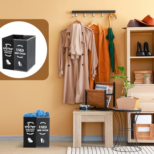 Shoe Cover Box Dispenser Foldable Storage Bin Holder with Used Shoe Covers and Welcome Please or Remove Sign for Open House Supplies (Black, Gray) - Image 6