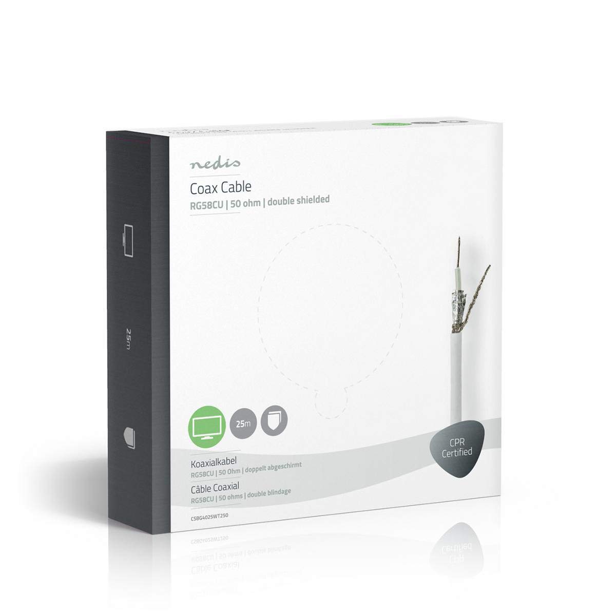 Nedis Csbg4025Wt250 Cable Coaxial Rg58Cu, 25 m, Blanco