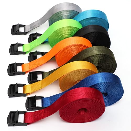 Image of TRIWONDER Cinch Tie Down Straps Cam Buckle Lashing Strap Nylon Small Ratchet Heavy Duty Belts for Packing Cargo Battery Bike Car Roof Rack Kayak Truck (01# Blue - 2 Packs, 6.6 FT)