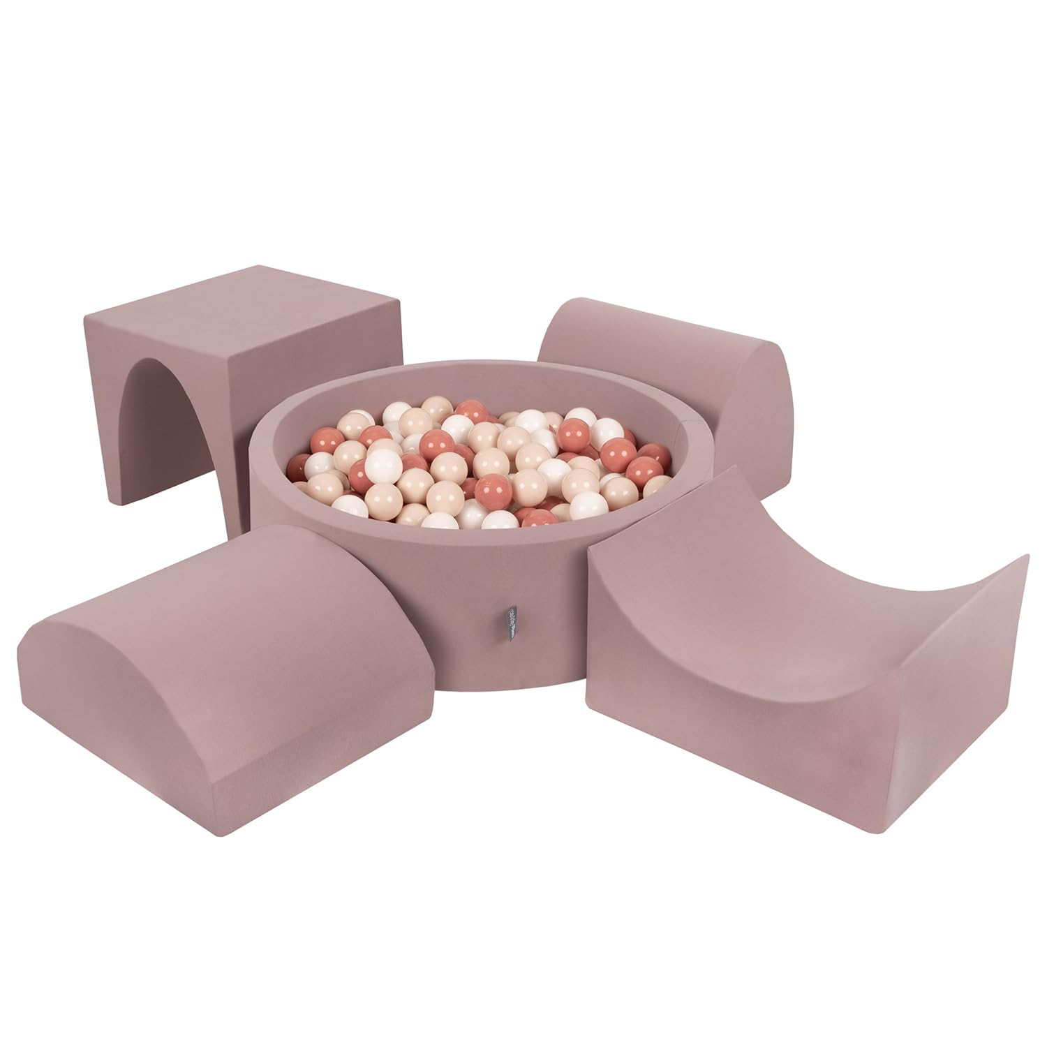 KiddyMoon Aire De Jeux en Mousse avec Rond Piscine À Balles (200 Balles) Fosses À Boules pour Enfants Jouets Parcours Obstacles, Bruyère: Beige Pastel/Saumon/Blanc