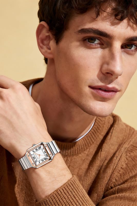 Image of Giordano Analog Watch for Men with Square Textured Dial, Roman Numerals, Quartz Movement and Stainless Steel Strap