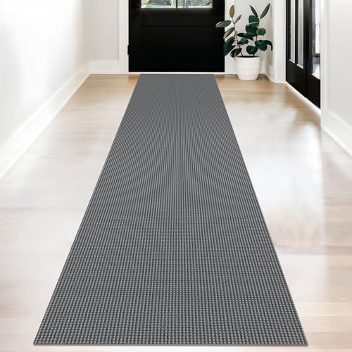 KOZYFLY Long Runners for Hallways 2x12 ft Washable Kitchen Runner Non Slip Rubber Backed Hallway Rugs Cotton Entryway Runner Rug Floor Carpet for Indoor Hall, Backdoor, Kitchen, Grey/Dark Grey