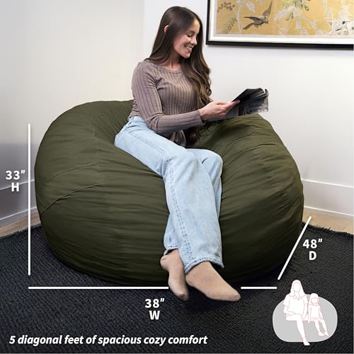 Image of Big Joe Fuf 5Ft Oversized Foam Bean Bag Chair with Removable Cover for Kids, Teens, Adults, Forest Green Velveteen, Durable Woven Polyester, 5 Foot Large Reading and Gaming Seat | Premium Shredded Foam Filled, Velveteen, Adult-Sized Comfortable Seating, Supports Up to 300 lbs