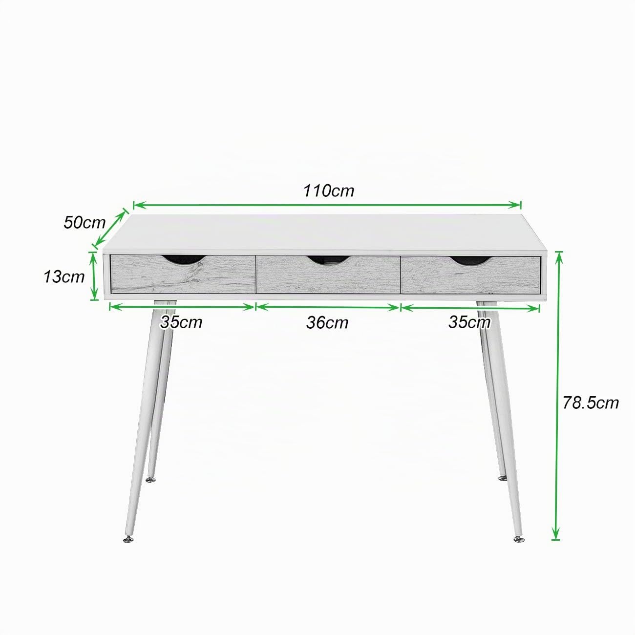 soges Scrivania per computer, tavolo da lavoro, studio con 3 cassetti per forniture per ufficio teak, 110 x 50 x 78,5 cm