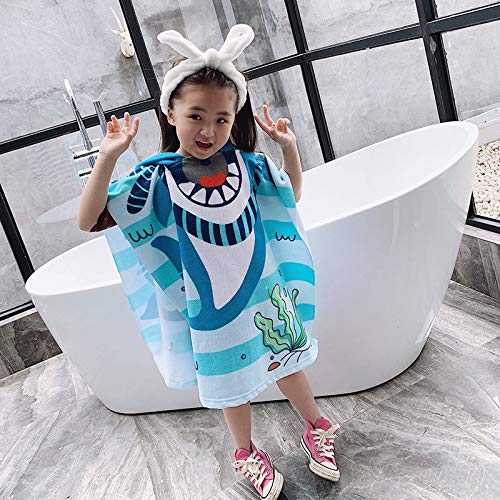 Image of Kids Beach Towels with Hood Toddlers Hooded Towel Poncho Swim Cover-ups with Storage Bag, Blue Shark