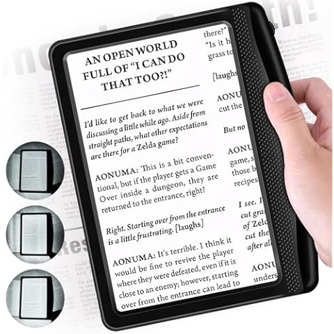 Rechargeable 5X Magnifying Glass for Reading, Ultra Bright Magnifying Glass with Light, Brightness Dimmable, Lightweight Full Page Handheld Lighted Book Magnifier for Reading Senior Elderly Low Vision Cover