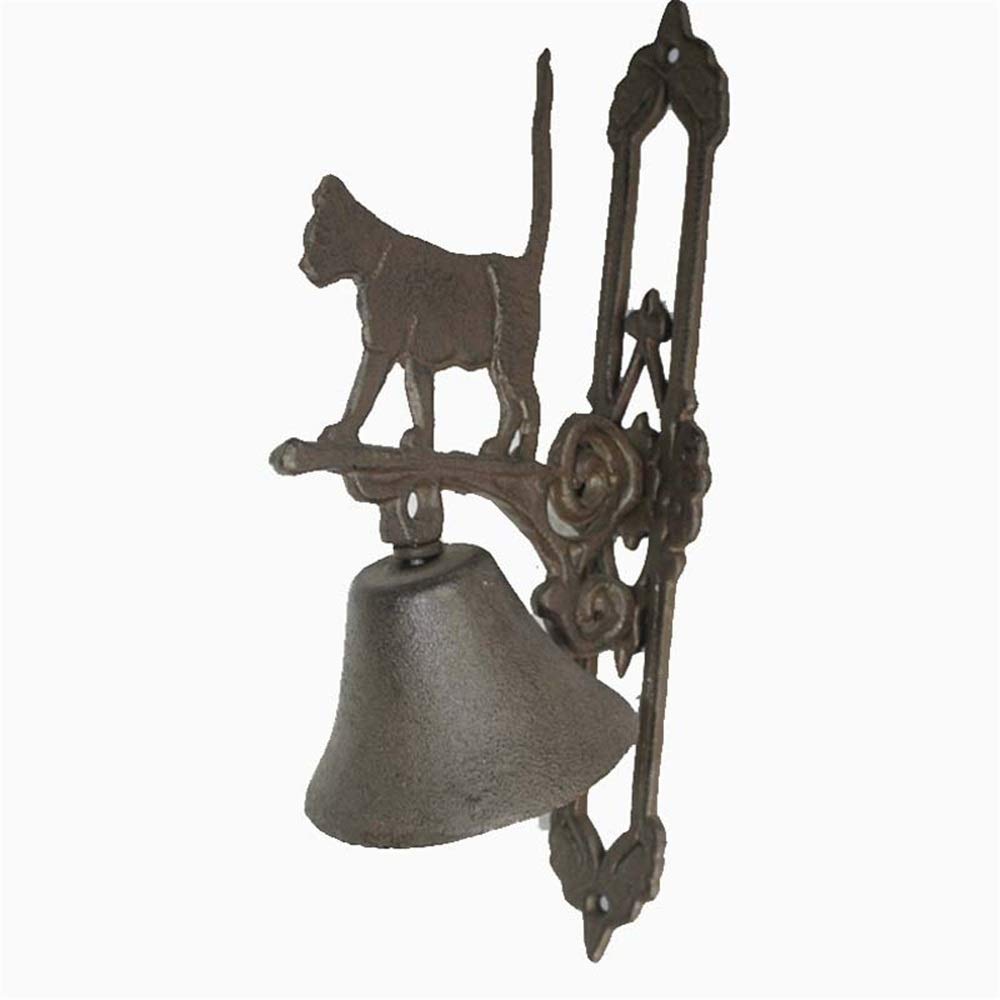 Door Bell Retro Wrought Iron Bell Cat Cast Doorbell Wall Hanging Wooden