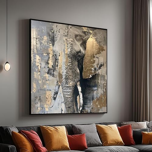 Peinture gris doré éléphant majestueux art inspirant et apaisant