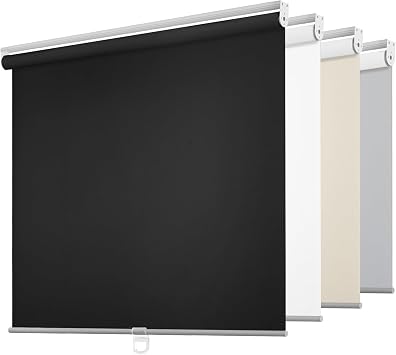 ChrisDowa Custom Cordless Free-Stop 100% Blackout Blinds for Windows, Roller Windows Shades with Thermal Insulated, UV Protection Fabric for Living Room, Office and Home. Easy to Install.Black